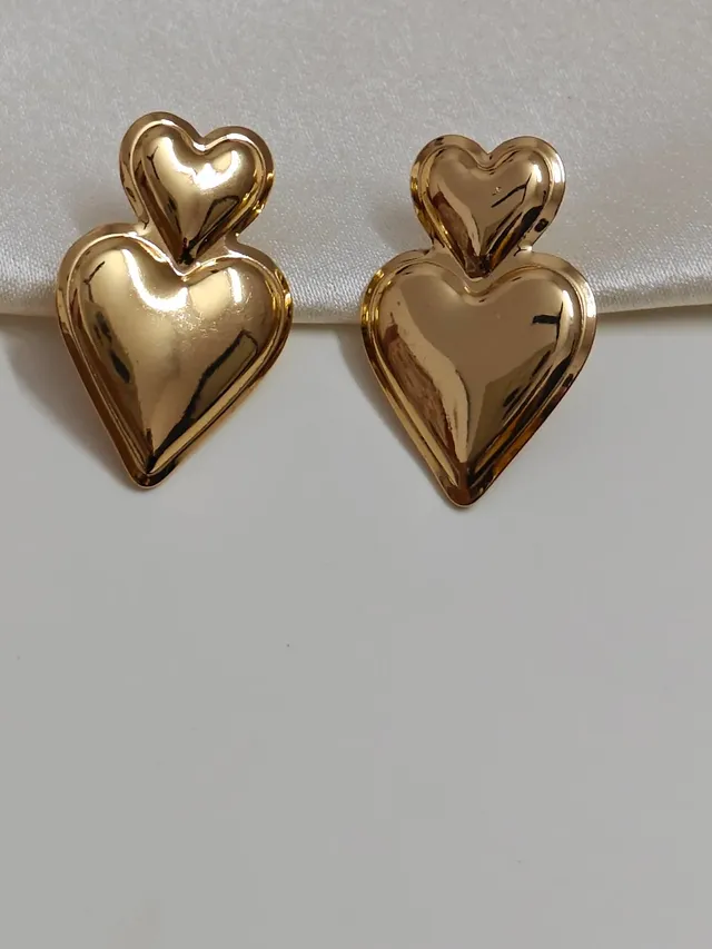 Double Heart Gold Stud Earrings