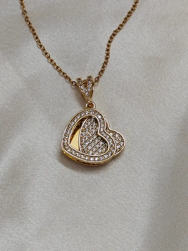 Gold Double Heart Pendant Necklace